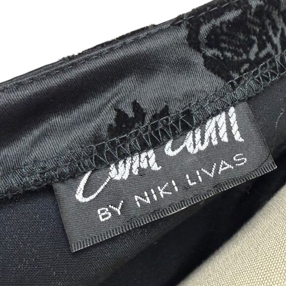 90's Morticia Addams black velvet rose deep v-back gown with train by NIKI LIVAS - Picture 9 of 16